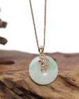 Baikalla Jewelry Gold Jadeite Necklace 18k Rose Gold Genuine Jadeite Constellation (Virgo) Necklace Pendant with Diamonds & Ruby