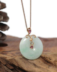 Baikalla Jewelry Jade Pendant 18k Rose Gold Genuine Burmese Jadeite Constellation (Aries) Necklace Pendant with Tourmaline