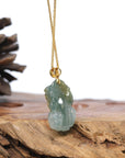 Genuine Burmese Yellow Jadeite Jade PiXiu Pendant Necklace With 18K Gold Money Bail