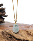 Natural Jadeite "Longevity Peach" ShouTao Necklace With 14k Yellow Gold Diamond Bail