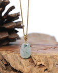 Natural Jadeite "Longevity Peach" ShouTao Necklace With 14k Yellow Gold Diamond Bail