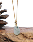 Natural Jadeite "Longevity Peach" ShouTao Necklace With 14k Yellow Gold Diamond Bail