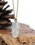 Genuine Ice Green Jadeite Jade Jin Zhi Yu Ye (Leaf) Necklace