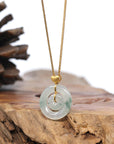 18k Yellow Gold Genuine Burmese Ice Jadeite Jade Jade Kou Kou Necklace