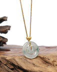 18k Yellow Gold Genuine Burmese Ice Jadeite Jade Jade Kou Kou Necklace