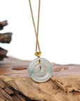 18k Yellow Gold Genuine Burmese Ice Jadeite Jade Jade Kou Kou Necklace