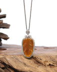 Baikalla 18k White Gold Icy Red Jadeite Jade Jin Zhi Yu Ye (Leaf) Necklace W/ Natural Diamonds