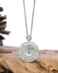 18k White Gold Genuine Burmese Ice Jadeite Jade Jade Kou Kou Necklace