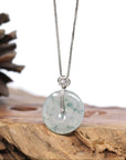 18k White Gold Genuine Burmese Ice Jadeite Jade Jade Kou Kou Necklace