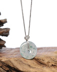 18k White Gold Genuine Burmese Ice Jadeite Jade Jade Kou Kou Necklace
