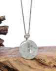 18k White Gold Genuine Burmese Ice Jadeite Jade Jade Kou Kou Necklace