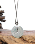 18k White Gold Genuine Burmese Ice Jadeite Jade Jade Kou Kou Necklace