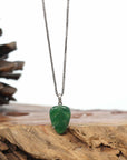 Genuine Ice Jadeite Jade Jin Zhi Yu Ye (Leaf) Necklace With 18k Gold Bail