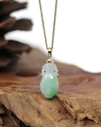Baikalla Jewelry 18k Gold Jadeite Necklace Pendant Only Natural Unique Jadeite Jade Lucky Bottle Necklace with 14k Yellow Gold Bail