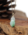 Baikalla Jewelry 18k Gold Jadeite Necklace Natural Unique Jadeite Jade Lucky Bottle Necklace with 14k Yellow Gold Bail