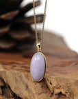 Baikalla Jewelry Lavender Jadeite Necklace 14K Gold Natural Lavender Burmese Jadeite Cabochon Necklace