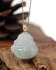 Baikalla Jewelry Gold Jade Buddha Baikalla "Laughing Buddha" 14k Gold Genuine White Green Jadeite Jade