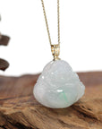 Baikalla Jewelry Gold Jade Buddha Baikalla "Laughing Buddha" 14k Gold Genuine White Green Jadeite Jade