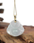 Baikalla Jewelry Gold Jade Buddha Baikalla "Laughing Buddha" 14k Gold Genuine White Green Jadeite Jade
