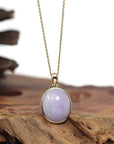 Baikalla Jewelry Lavender Jadeite Necklace 14K Gold Natural Lavender Burmese Jadeite Cabochon Necklace