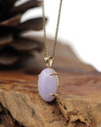Baikalla Jewelry Lavender Jadeite Necklace 14K Gold Natural Lavender Burmese Jadeite Cabochon Necklace
