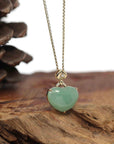 Baikalla Jewelry 18k Gold Jadeite Necklace Baikalla 14K Yellow Gold Genuine Burmese Green Jadeite Jade Heart Pendant with VS1 Diamonds