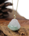 Baikalla Jewelry Gold Jade Buddha Pendant Only Baikalla "Laughing Buddha" 14k Gold Genuine Green Jadeite Jade with Diamond Bail