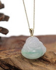 Baikalla Jewelry Gold Jade Buddha Baikalla "Laughing Buddha" 14k Gold Genuine Green Jadeite Jade with Diamond Bail