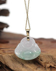 Baikalla Jewelry Gold Jade Buddha Baikalla "Laughing Buddha" 14k Gold Genuine Green Jadeite Jade with Diamond Bail
