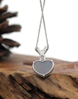 Baikalla Jewelry 18k Gold Jadeite Necklace Baikalla 14K Gold Genuine Burmese Grey Jadeite Jade Heart Pendant with Moissanite