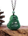 Baikalla Jewelry Jade Guanyin Pendant Necklace Baikalla "Goddess of Compassion" Genuine Burmese Jadeite Jade Happy Buddha Pendant
