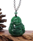 Baikalla Jewelry Jade Guanyin Pendant Necklace Baikalla "Goddess of Compassion" Genuine Burmese Jadeite Jade Happy Buddha Pendant