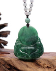 Baikalla Jewelry Jade Guanyin Pendant Necklace Baikalla "Goddess of Compassion" Genuine Burmese Jadeite Jade Happy Buddha Pendant