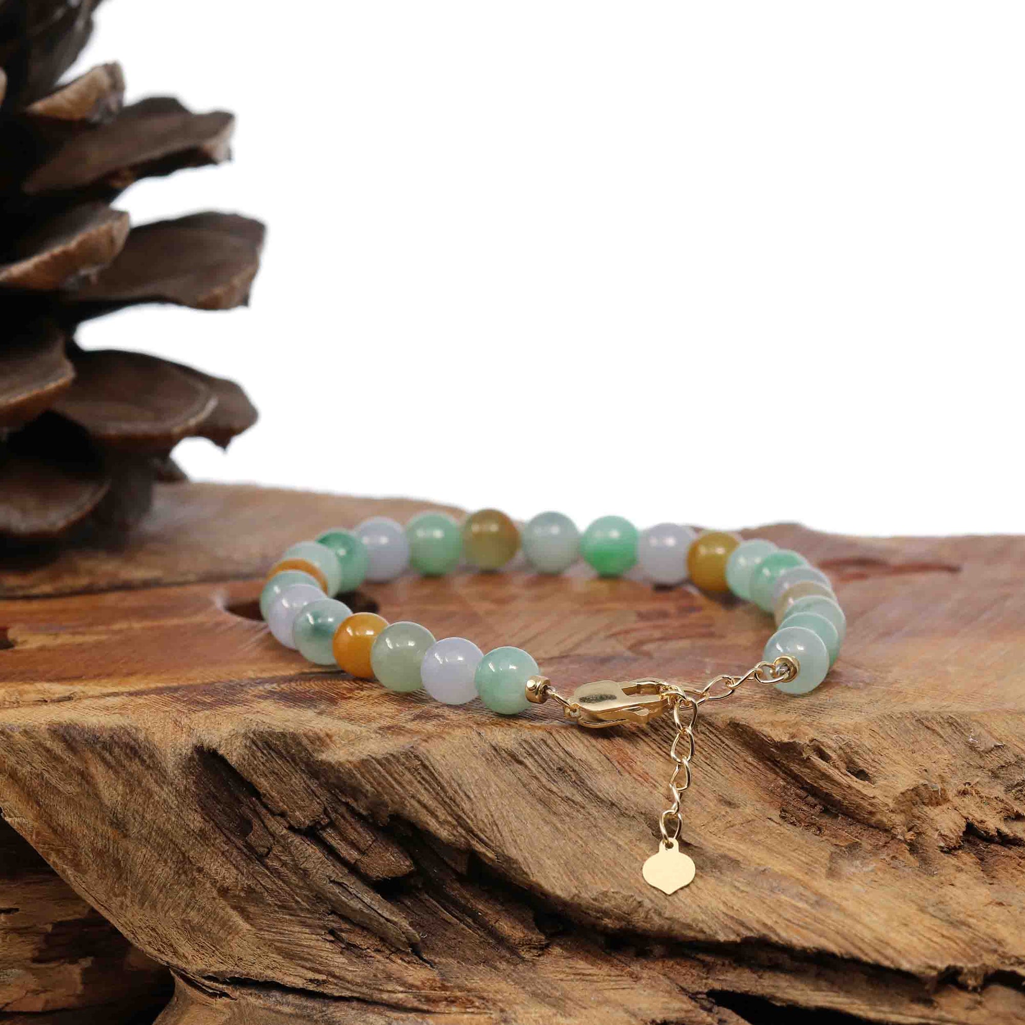 Baikalla Jewelry jade beads bracelet Sterling Silver Multiple Colors Jadeite Jade Beads Bracelet (6.5 mm)