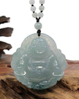Baikalla Jewelry Gold Jadeite Jade Pendant Necklace Natural Burmese Jadeite Jade Happy Buddha