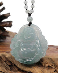 Baikalla Jewelry Gold Jadeite Jade Pendant Necklace Natural Burmese Jadeite Jade Happy Buddha