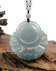Baikalla Jewelry Gold Jadeite Jade Pendant Necklace Natural Burmese Jadeite Jade Happy Buddha