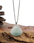 Baikalla Jewelry Jade Buddha Pendant Baikalla™ "Laughing Buddha" Genuine Green Jadeite Buddha Pendant Necklace With Silver Bail