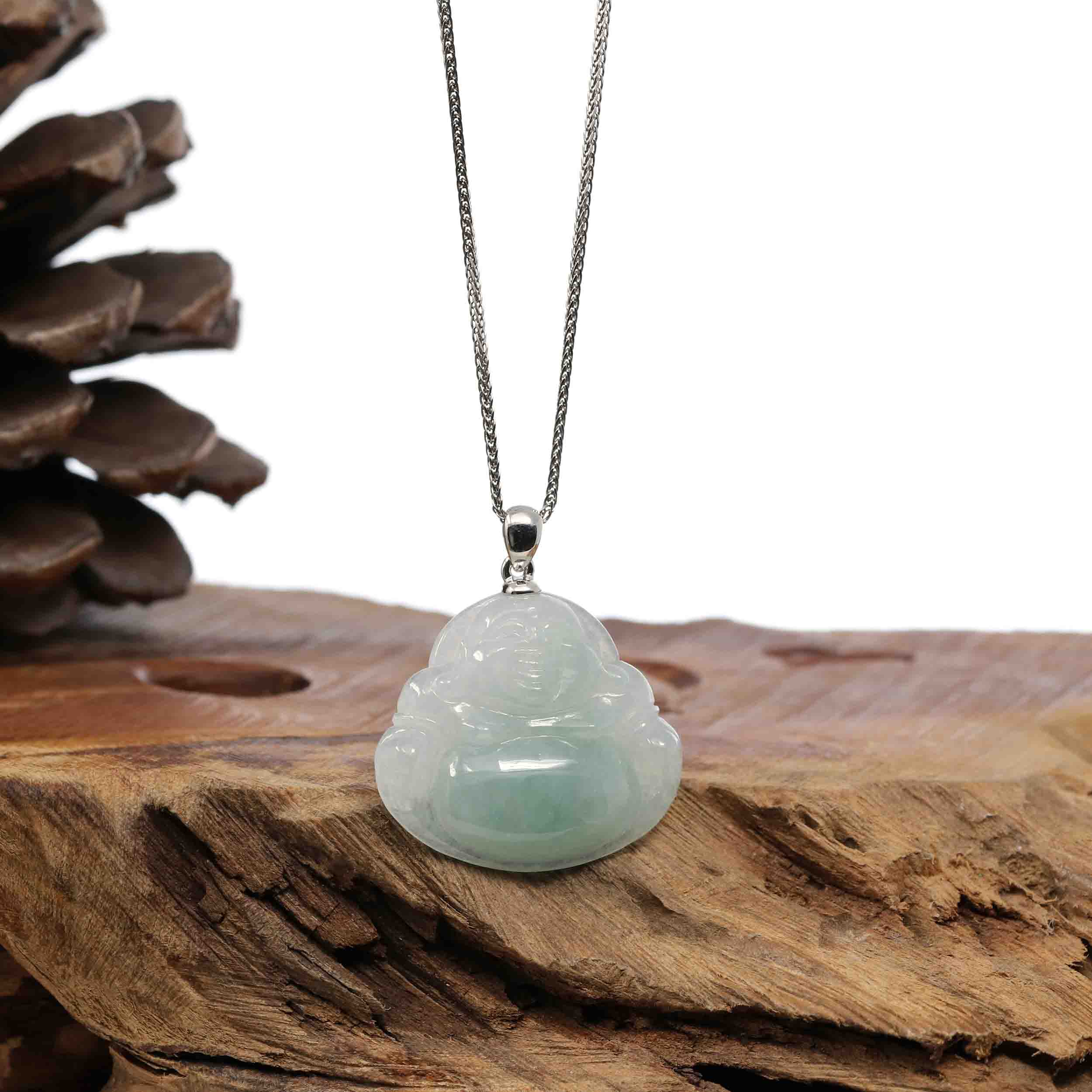 Silver Jadeite Buddha Pendant Necklace | Real Jade Buddha Jewelry - BKLA