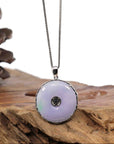 Baikalla Jewelry Gold Jadeite Jade Pendant Necklace Pendant Only "Good Luck Button" Lavender Jadeite Jade Lucky KouKou Pendant With 14K White Gold Diamond Bail
