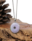 Baikalla Jewelry Gold Jadeite Jade Pendant Necklace "Good Luck Button" Lavender Jadeite Jade Lucky KouKou Pendant With 14K White Gold Diamond Bail