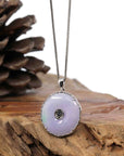Baikalla Jewelry Gold Jadeite Jade Pendant Necklace "Good Luck Button" Lavender Jadeite Jade Lucky KouKou Pendant With 14K White Gold Diamond Bail