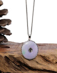 Baikalla Jewelry Gold Jadeite Jade Pendant Necklace "Good Luck Button" Lavender Jadeite Jade Lucky KouKou Pendant With 14K White Gold Diamond Bail
