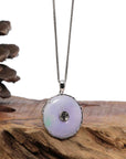 Baikalla Jewelry Gold Jadeite Jade Pendant Necklace "Good Luck Button" Lavender Jadeite Jade Lucky KouKou Pendant With 14K White Gold Diamond Bail