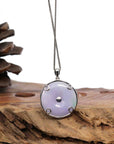 Baikalla Jewelry Gold Jadeite Jade Pendant Necklace "Good Luck Button" Lavender Jadeite Jade Lucky KouKou Pendant With 14K White Gold Diamond Bail