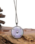 Baikalla Jewelry Gold Jadeite Jade Pendant Necklace "Good Luck Button" Lavender Jadeite Jade Lucky KouKou Pendant With 14K White Gold Diamond Bail