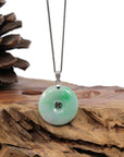 Baikalla Jewelry Gold Jadeite Jade Pendant Necklace "Good Luck Button" Jadeite Jade Lucky KouKou Pendant With 14K White Gold Bail