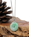 Baikalla Jewelry Gold Jadeite Jade Pendant Necklace Pendant Only "Good Luck Button" Jadeite Jade Lucky KouKou Pendant With 14K White Gold Bail