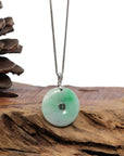 Baikalla Jewelry Gold Jadeite Jade Pendant Necklace "Good Luck Button" Jadeite Jade Lucky KouKou Pendant With 14K White Gold Bail
