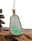 Baikalla Jewelry Jade Guanyin Pendant Necklace Copy of "Goddess of Compassion" 18k Yellow Gold Genuine Burmese Jadeite Jade Guanyin Necklace